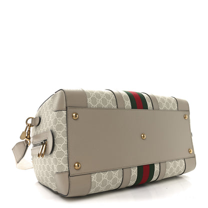 Gucci GG Supreme Monogram Textured Dollar Calfskin Web Medium Savoy Duffle Bag Beige Mystic White Oatmeal 3 of 9