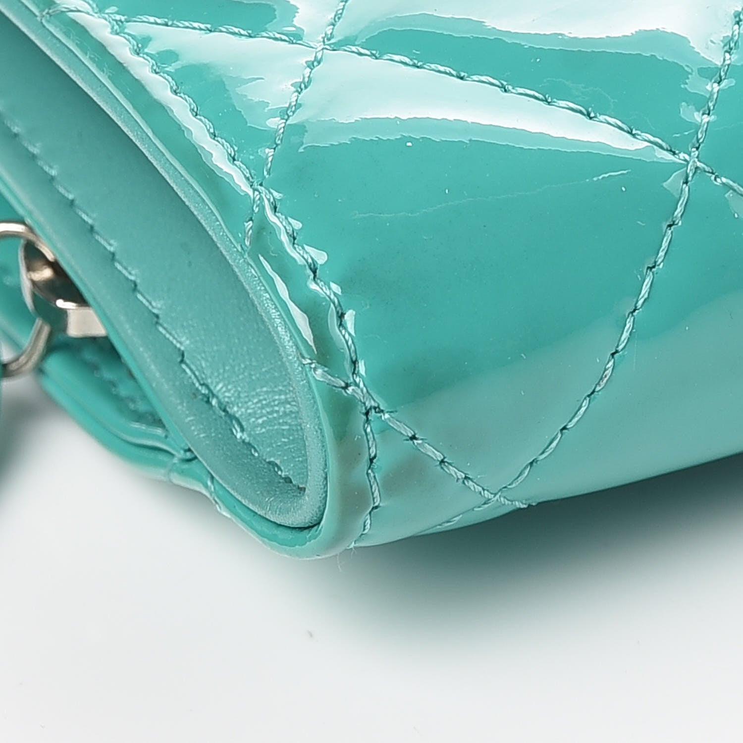 Chanel Patent Quilted Zip Pocket Wallet Turquoise 27 of 28