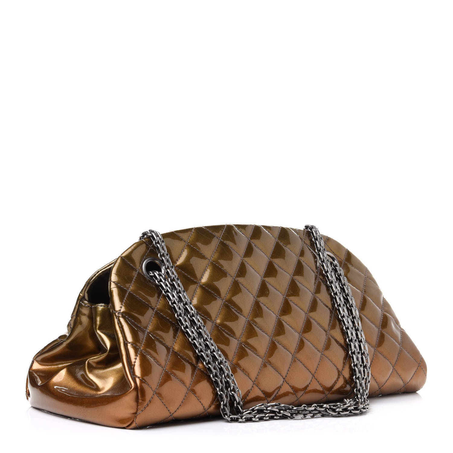 Chanel Metallic Patent Quilted Medium Just Mademoiselle Bowling Bag Gold Degrade 4 of 14