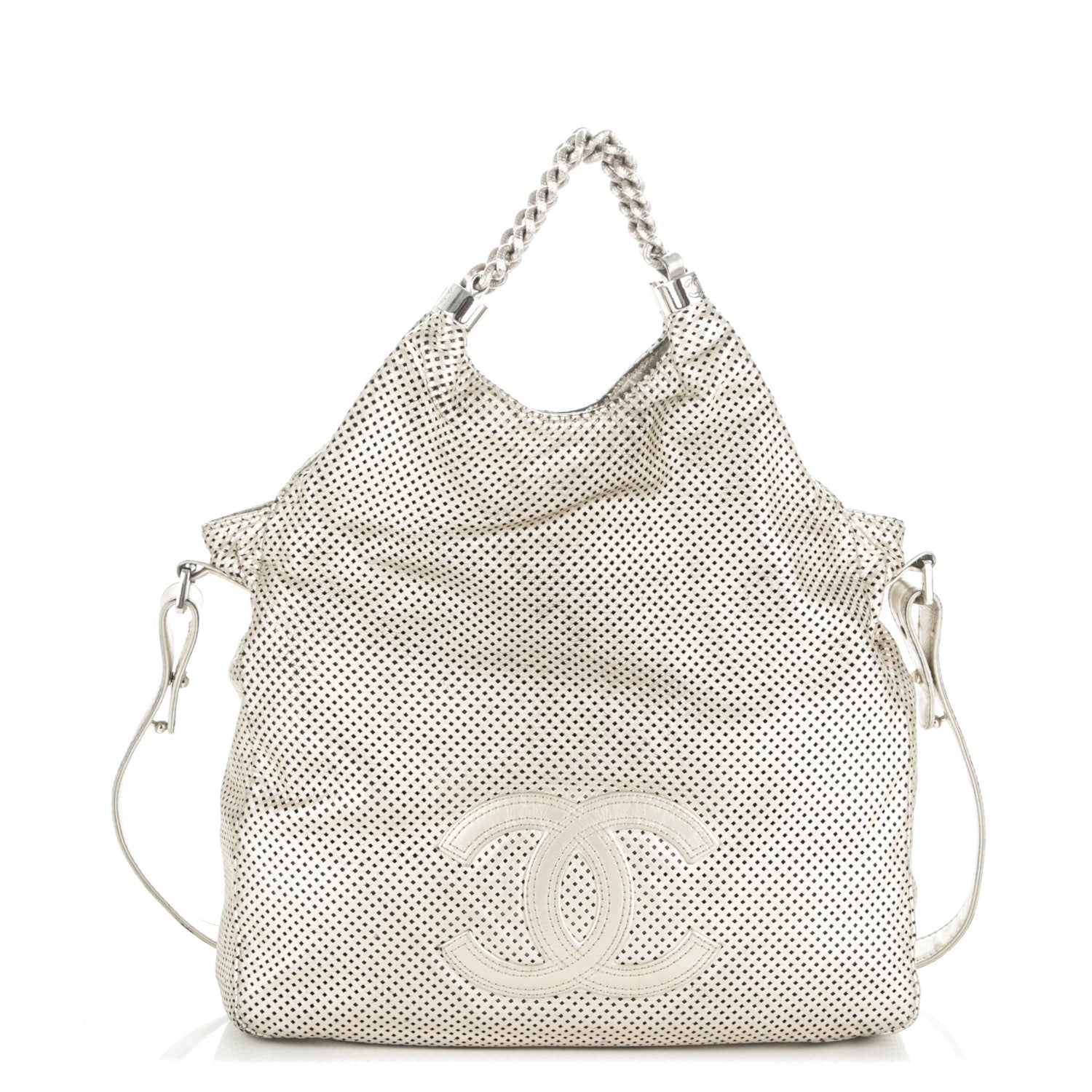 Chanel Metallic Glazed Calfskin Perforated Large Rodeo Drive Tote Silver 1 of 8