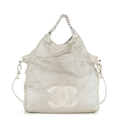Chanel Metallic Glazed Calfskin Perforated Large Rodeo Drive Tote Silver 1 of 8