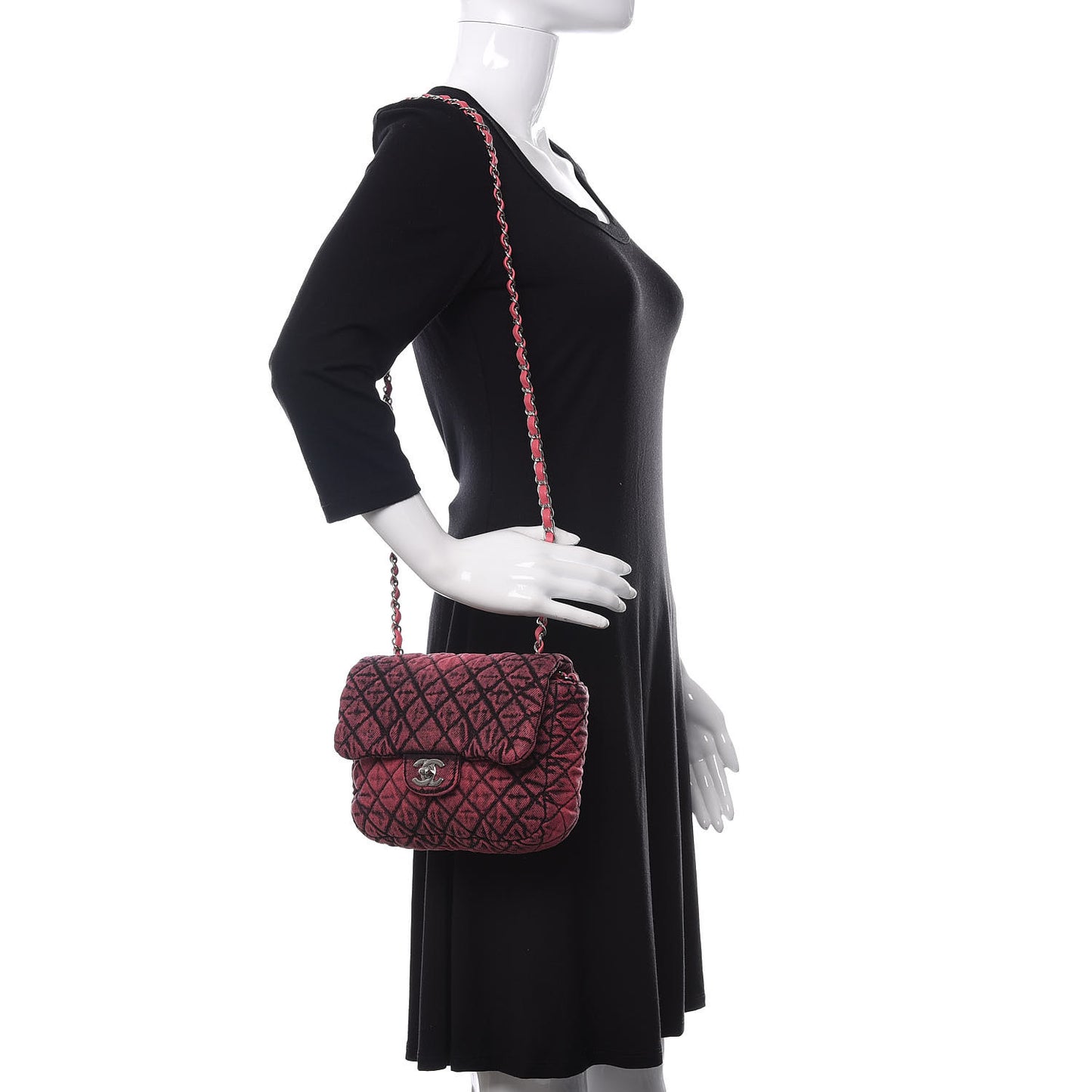 Washed Denim Quilted Small Denimpression Flap Red Black