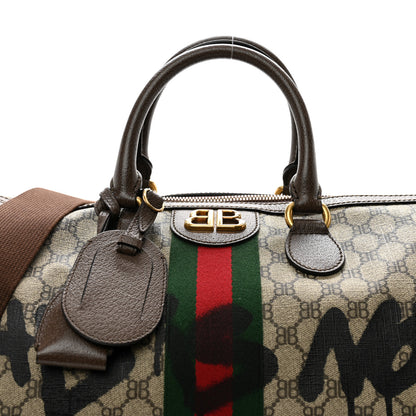 Gucci X BALENCIAGA BB Monogram Web Graffiti Medium Ophidia Carry-On Duffle Bag Beige New Acero 7 of 13