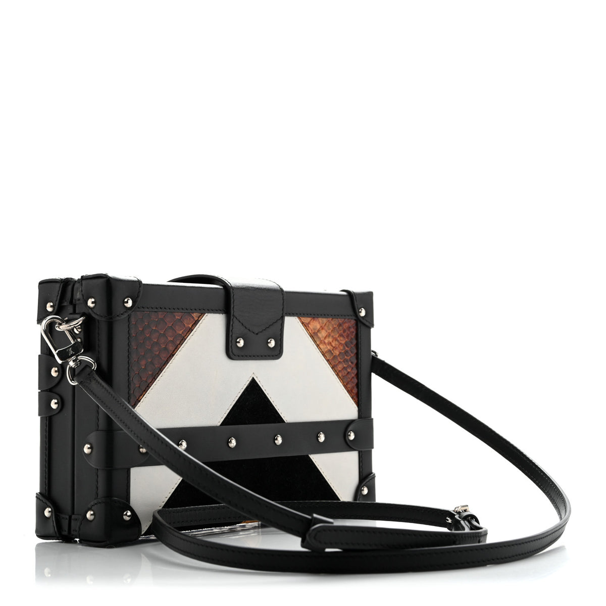 Louis Vuitton Calfskin Suede Snkeskin Petite Malle Black 3 of 12