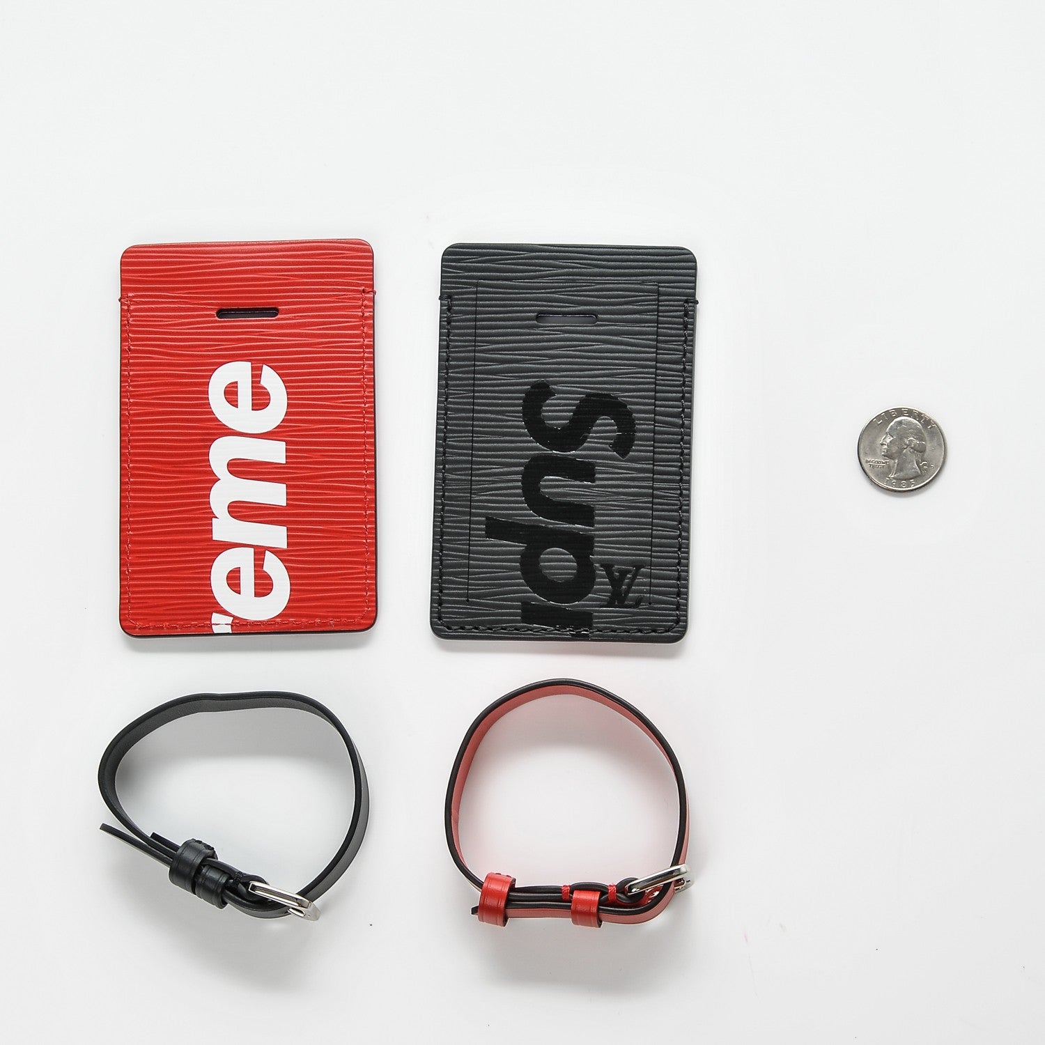 Louis Vuitton X SUPREME Epi Luggage Tag Set Black Red 2 of 4
