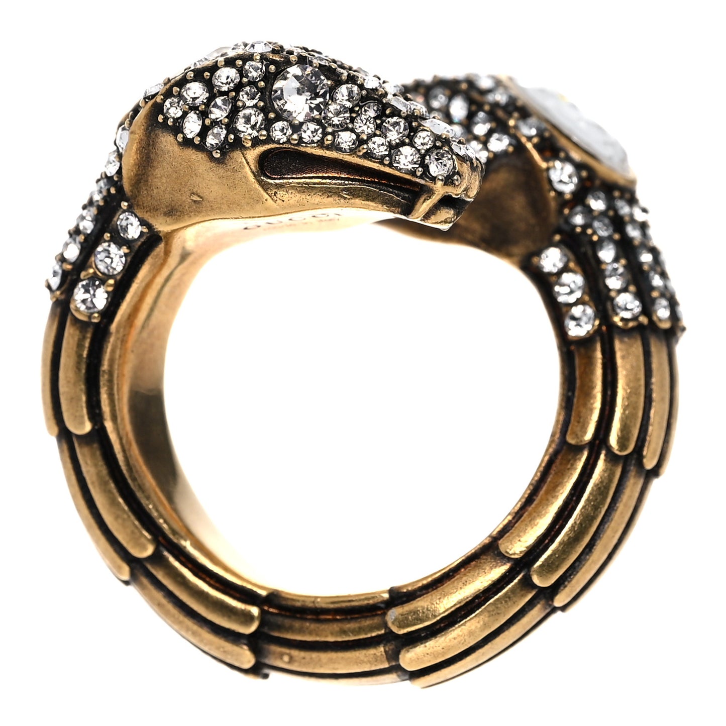 Metal Crystal Snake Ring M White Gold