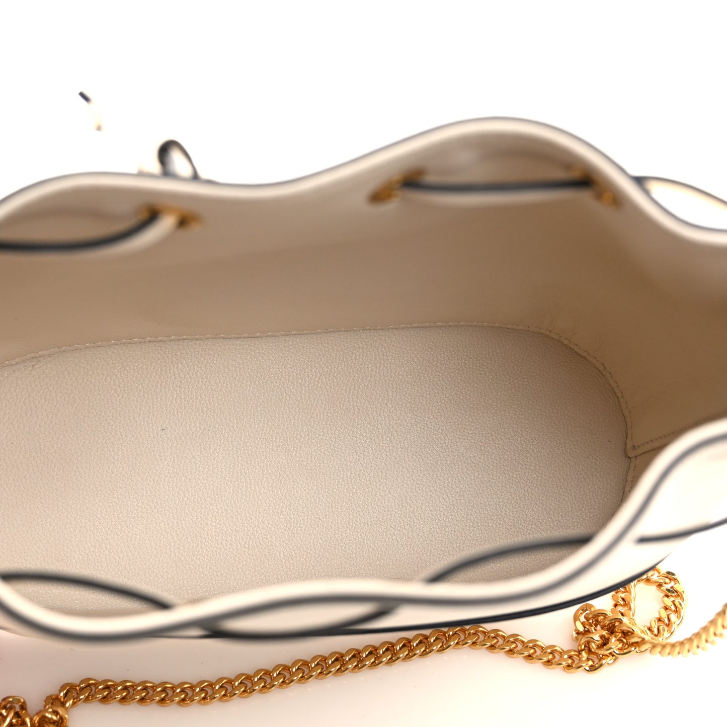 Nappa Mini VLogo Signature Chain Bucket Bag Light Ivory