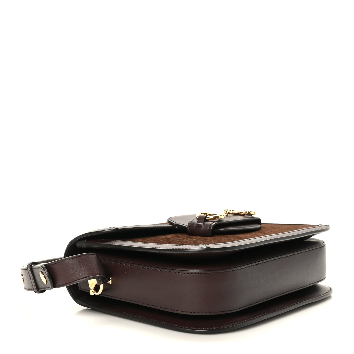 Suede Koi Calfskin Mini G Cube Monogram Horsebit 1955 Shoulder Bag Dark Brown Beige Chocolate