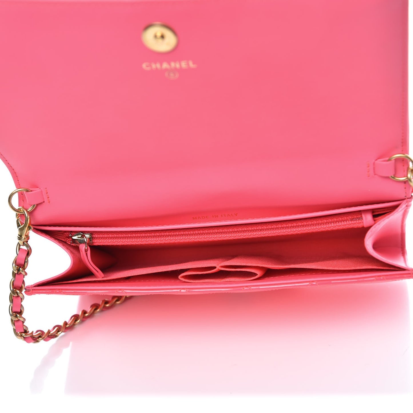 Patent Quilted Boy Wallet On Removable Chain WOC Pink