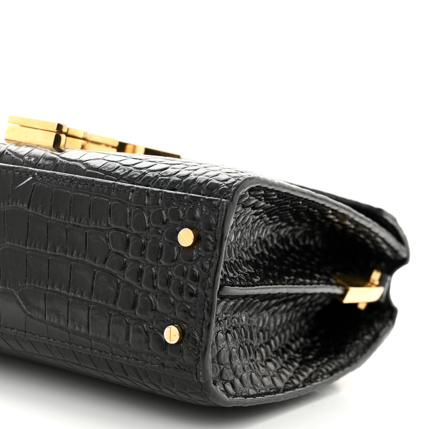 Calfskin Crocodile Embossed Mini Classic Monogram Cassandra Top Handle Black