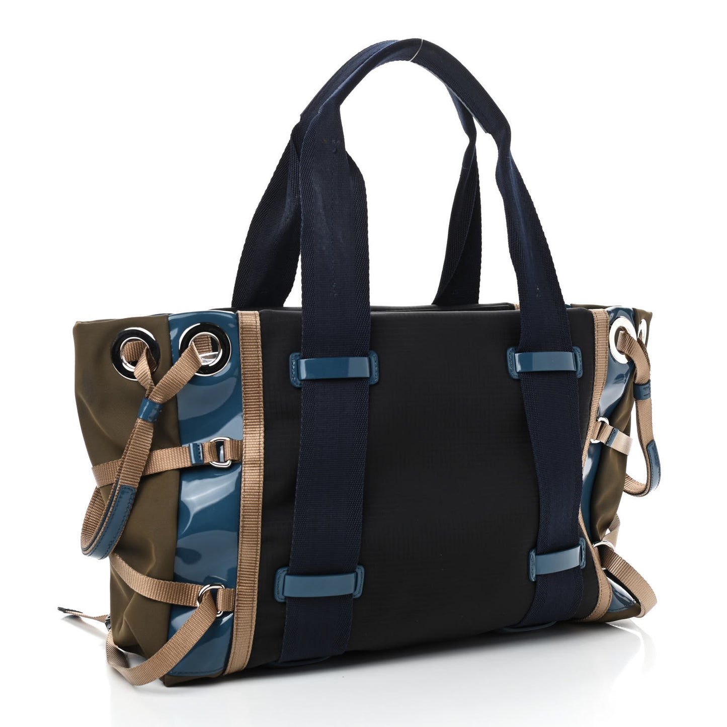 Nylon Canvas Glossy Lambskin Medium Tao Zipped Tote Blue Green