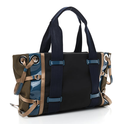 Chloe Nylon Canvas Glossy Lambskin Medium Tao Zipped Tote Blue Green 3 of 13