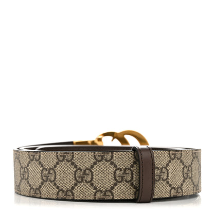 Gucci GG Supreme Monogram Plutone Calfskin Double G Reversible 37mm Belt 95 38 Beige Ebony New Acero 2 of 5