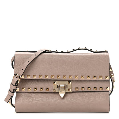 Valentino Garavani Grainy Calfskin Rockstud Double Flap Crossbody Bag Poudre 1 of 9