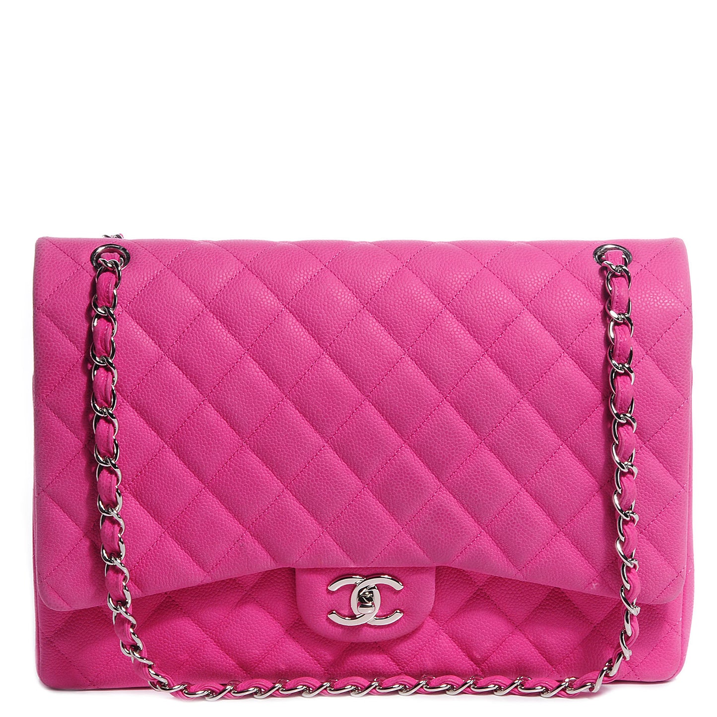 Iridescent Caviar Maxi Double Flap Pink