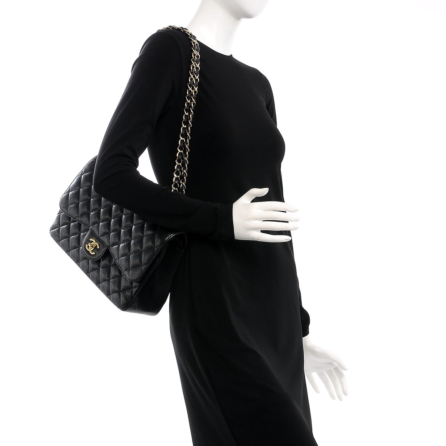 Caviar Quilted Jumbo Double Flap Black