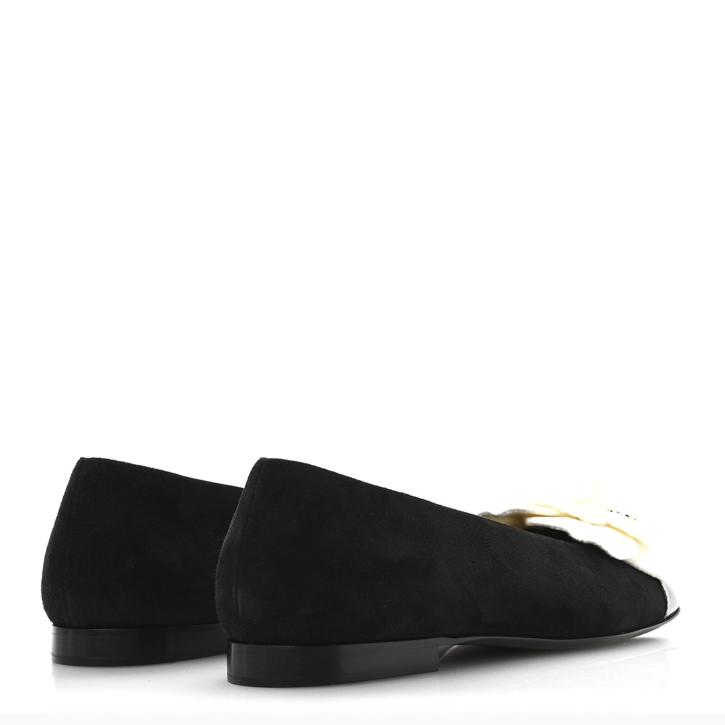 Suede Patent Cap Toe Camellia Ballerina Flats 37 Black White