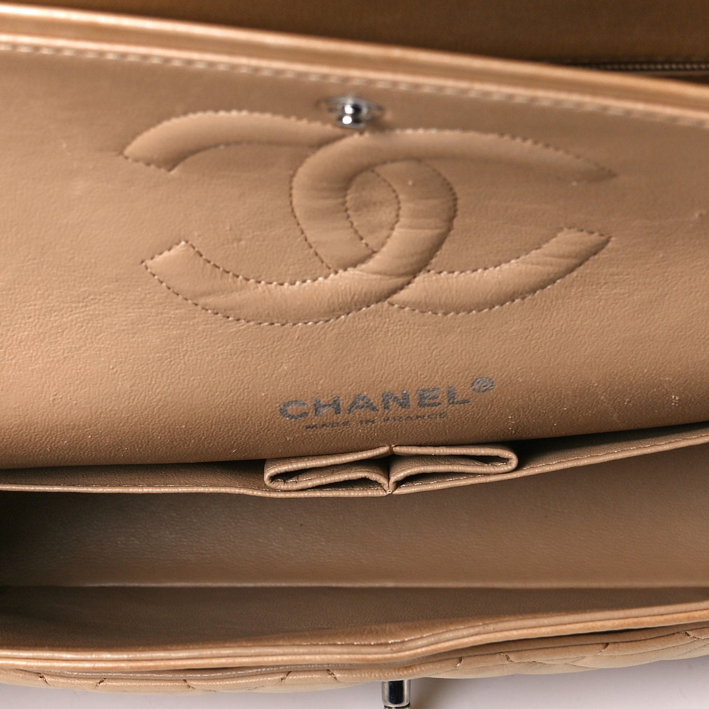 Lambskin Quilted Medium Double Flap Beige
