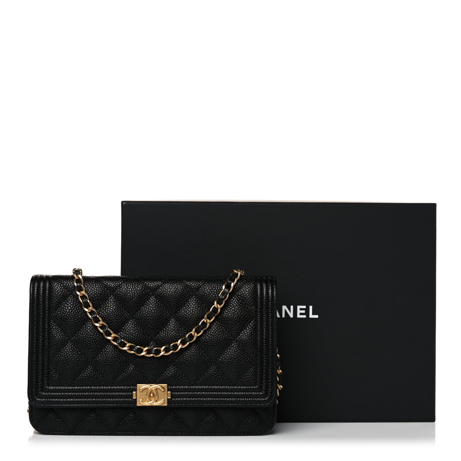 Chanel Caviar Quilted Boy Wallet On Chain WOC Black 10 of 10