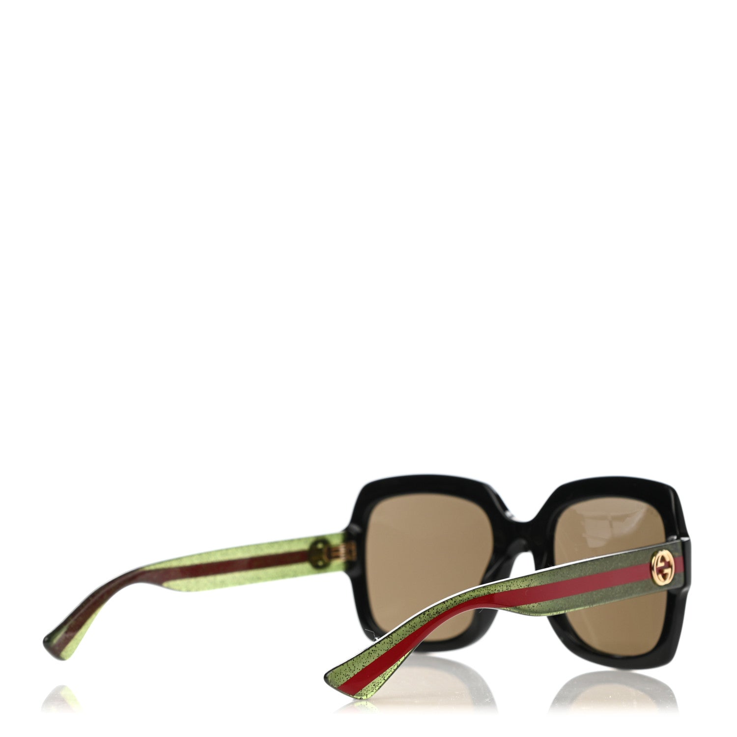 Gucci Acetate Square Frame Web Glitter Sunglasses GG0036S Black Green 4 of 7