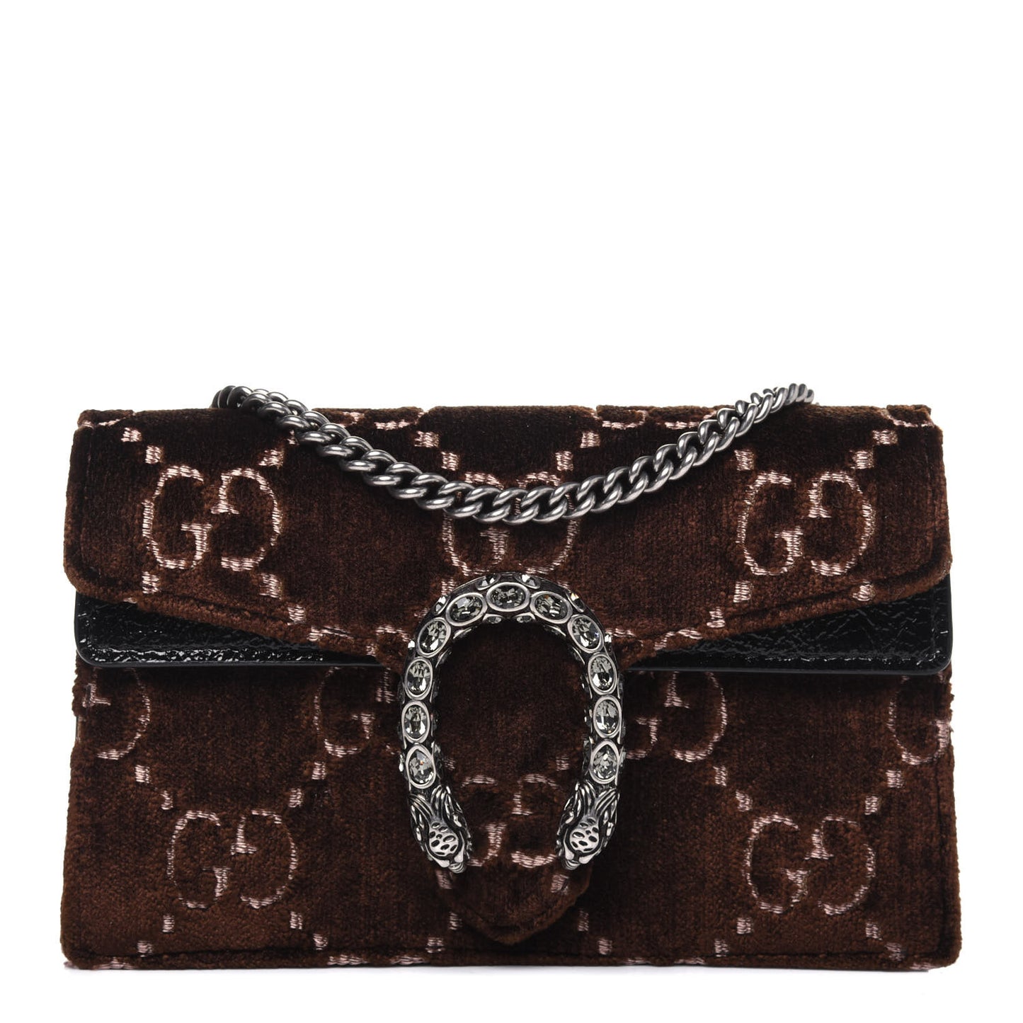 Velvet Skipper Crystal GG Monogram Super Mini Dionysus Shoulder Bag Brown Black Black Diamond