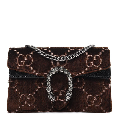 Gucci Velvet Skipper Crystal GG Monogram Super Mini Dionysus Shoulder Bag Brown Black Black Diamond 1 of 13