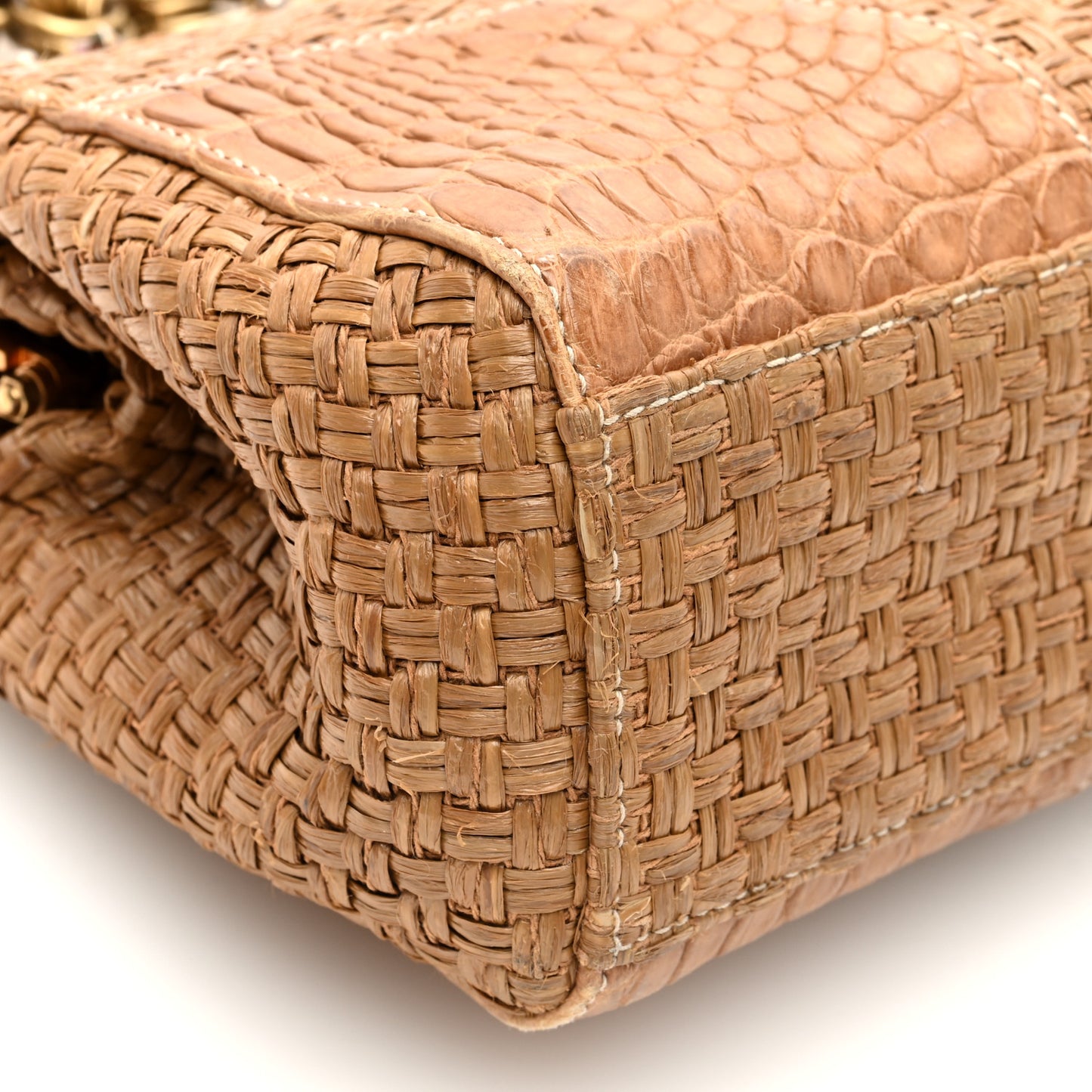 Straw Crocodile Woven Semitracolla Frame Bag Tabacco Orange