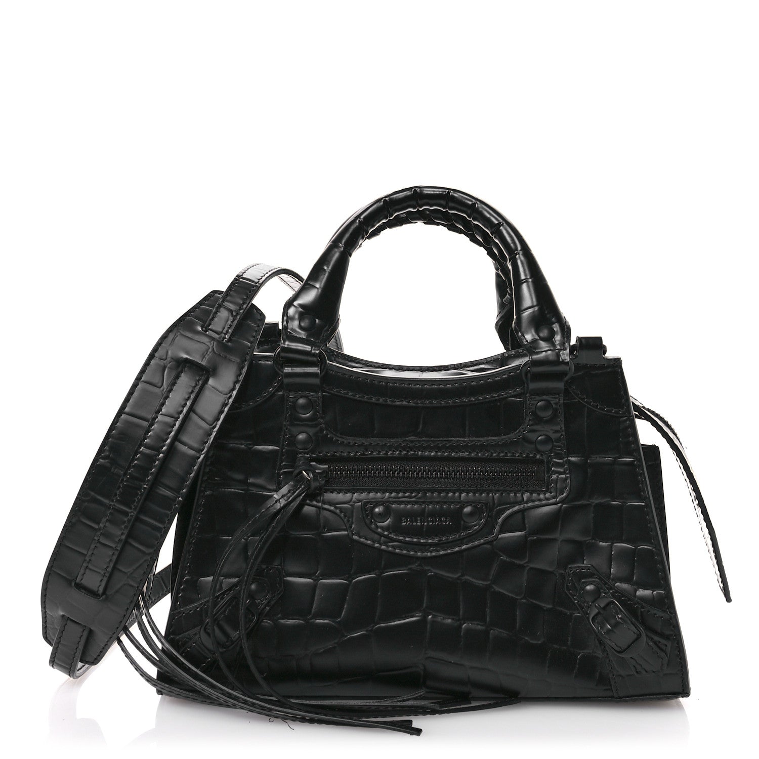 Balenciaga Semi Shiny Calfskin Crocodile Embossed Neo Classic Black Hardware Mini City Black 1 of 10