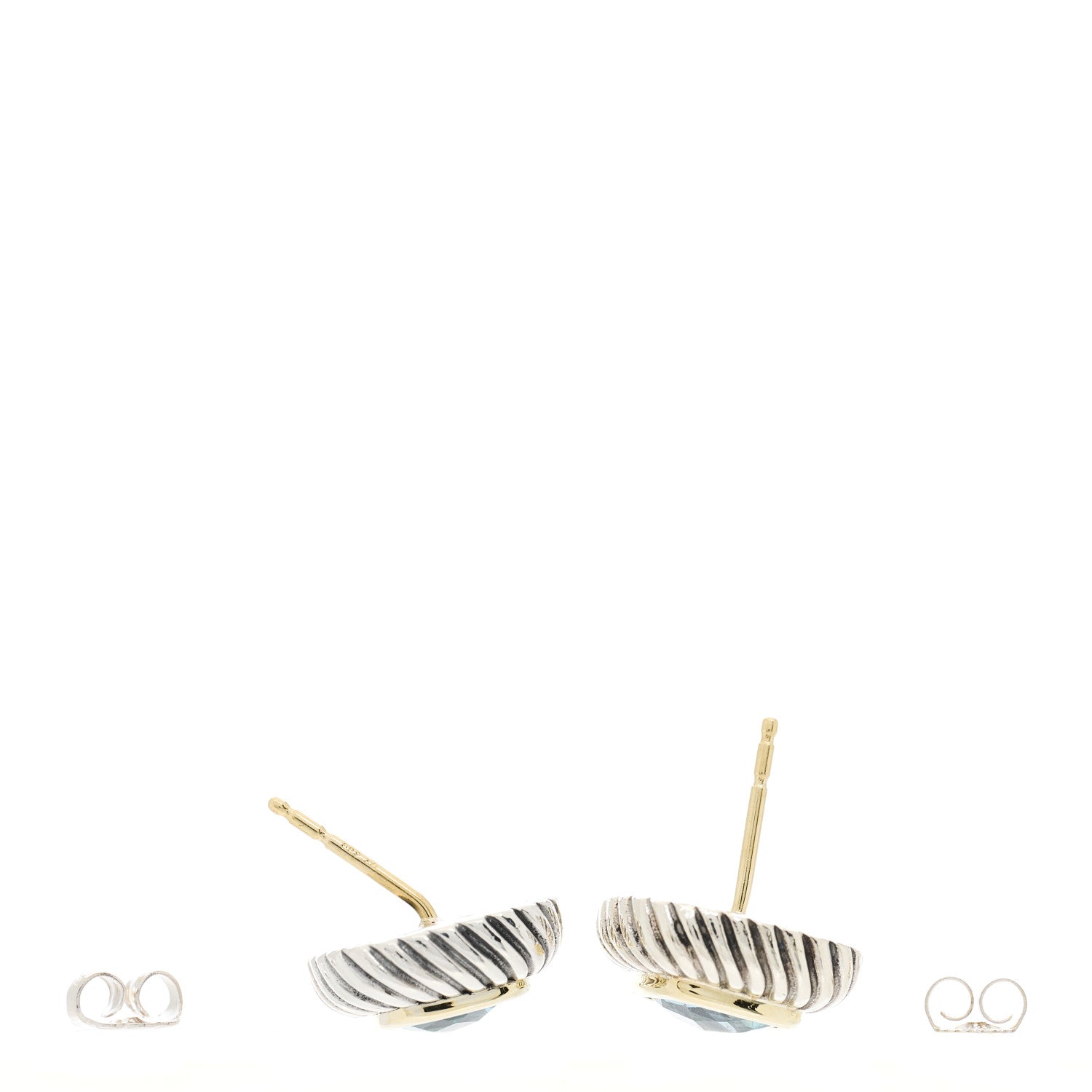 David Yurman Sterling Silver 14K Yellow Gold Blue Topaz 7mm Albion Earrings 3 of 4