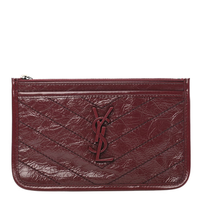 Saint Laurent Crinkled Calfskin Matelasse Niki Bill Pouch Rouge Legion 1 of 7
