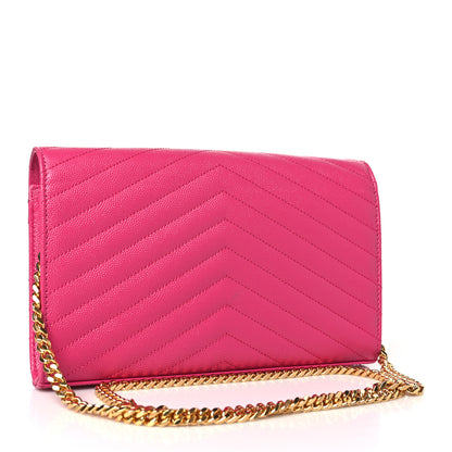 Saint Laurent Grain De Poudre Matelasse Chevron Monogram Chain Wallet Bubblegum 3 of 10