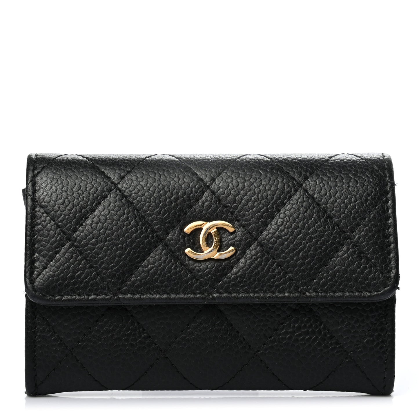 Caviar Quilted Flap Card Holder Black