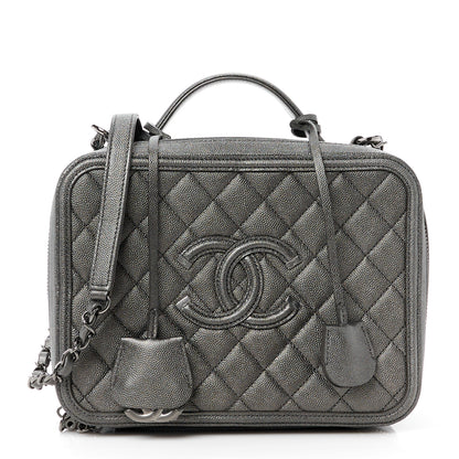Chanel Metallic Caviar Quilted Medium CC Filigree Vanity Case Dark Silver 1 of 16