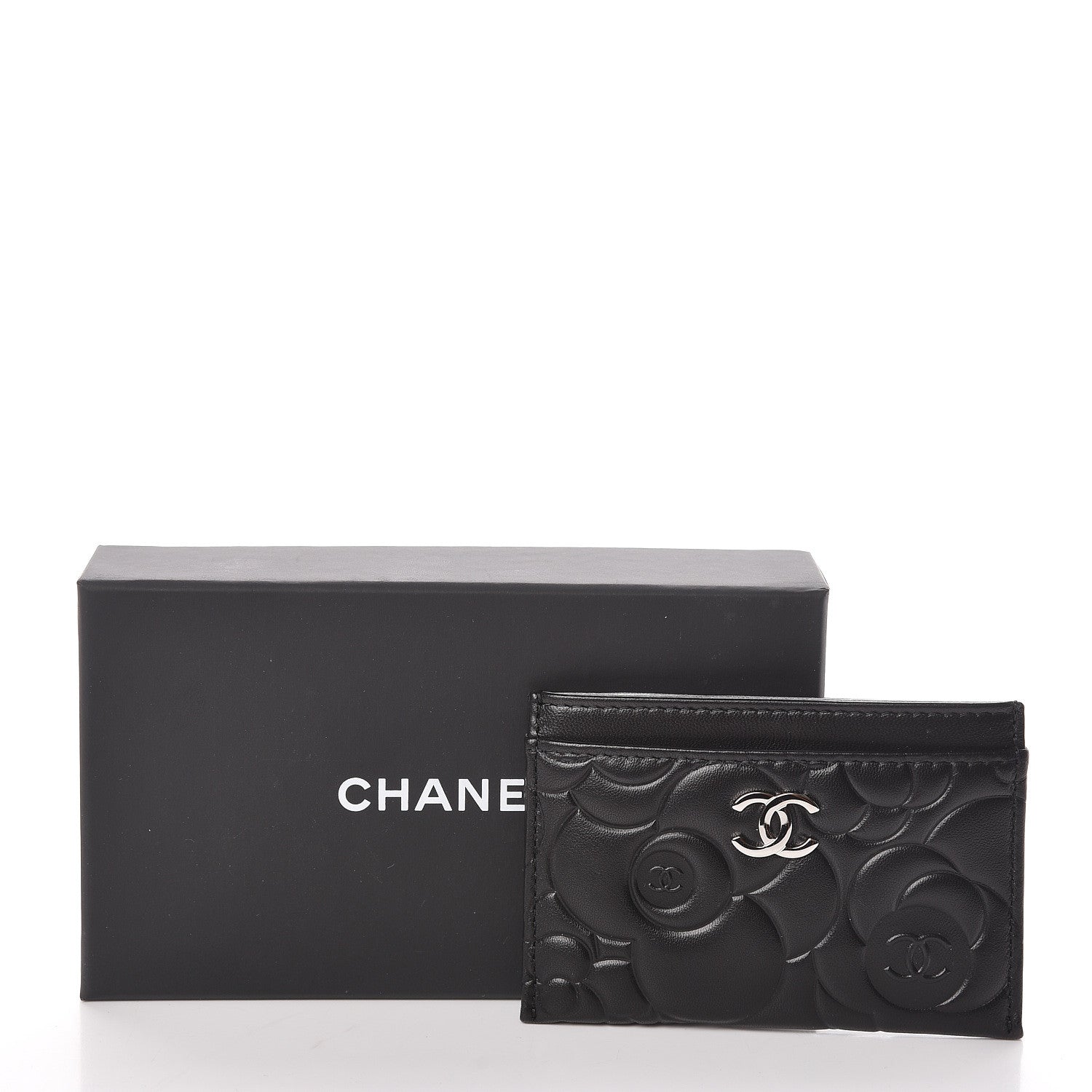 Chanel Lambskin Camellia Embossed Card Holder Black 9 of 9