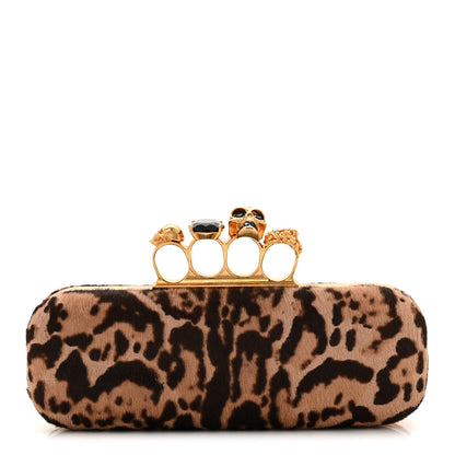 Alexander McQueen Calf Hair Leopard Print Knuckle Box Clutch Brown Black 1 of 7