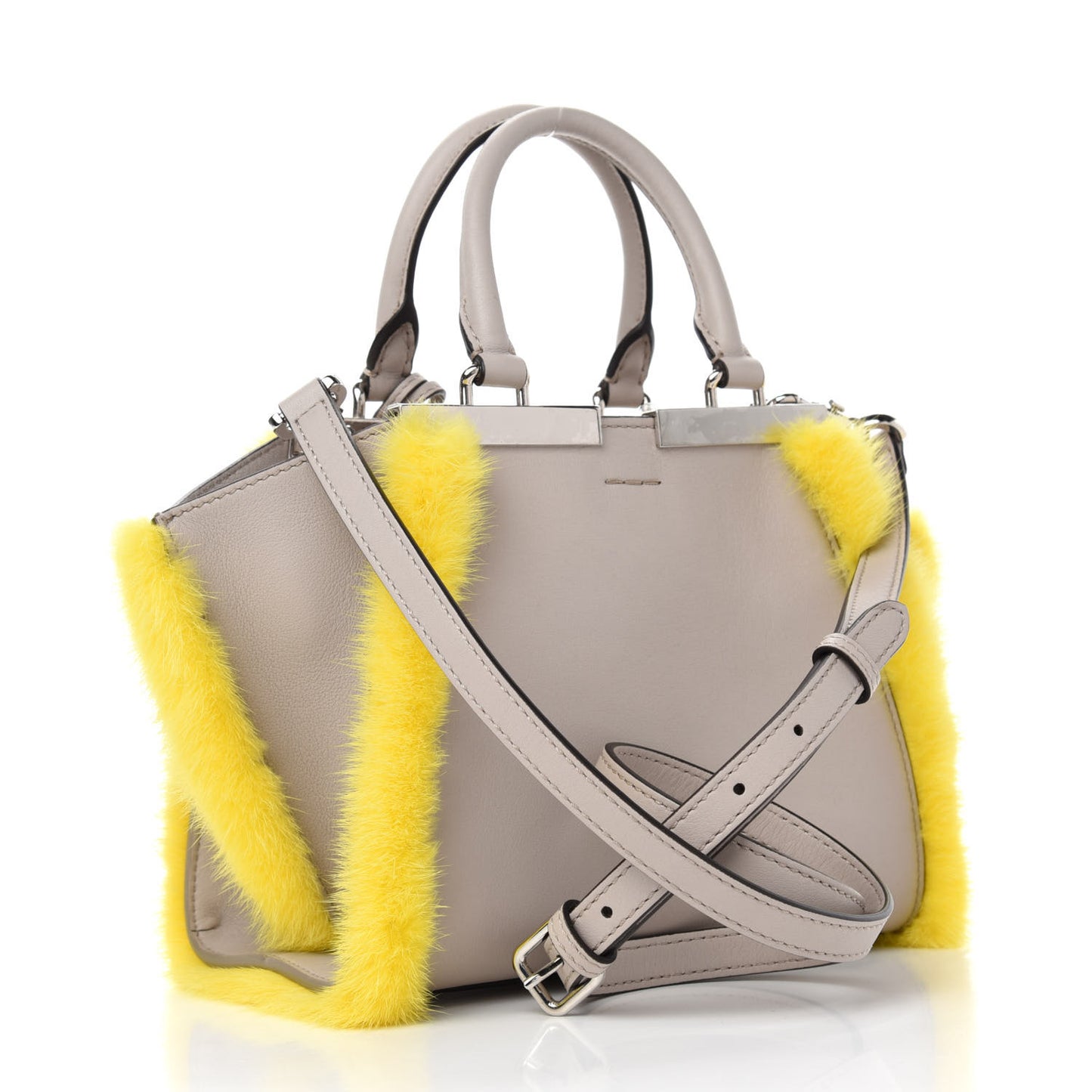 Vitello Dolce Mink Fur Mini 3jours Tote Beige Yellow