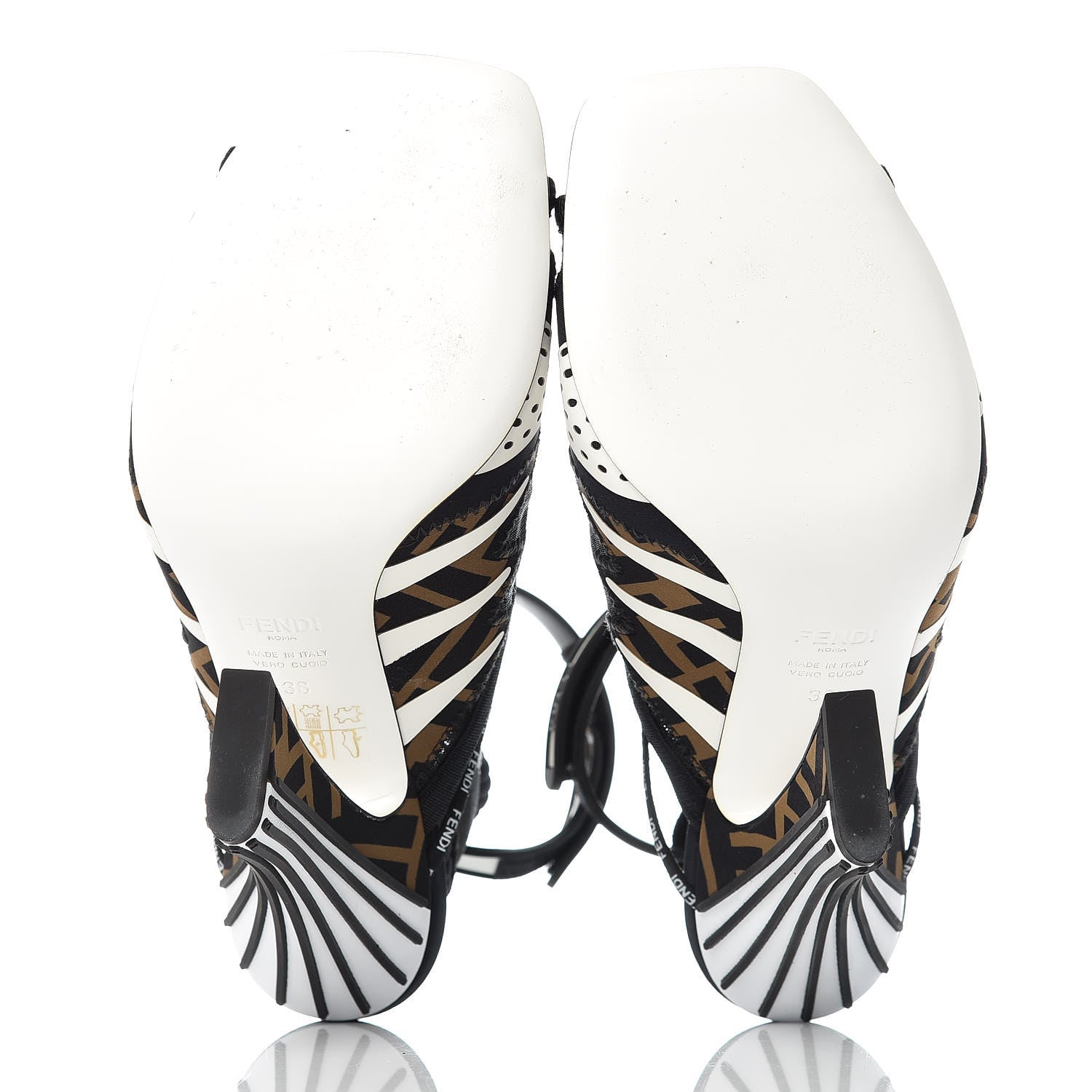 Fendi Technical Mesh FF FFreedom Patchwork 105 Peep Toe Sandals 38 Tobacco Black Asfalto 5 of 8