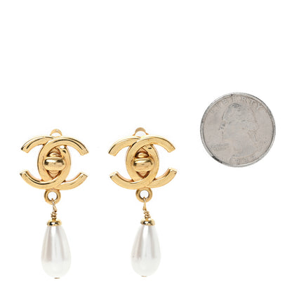 Chanel Pearl CC Turnlock Drop Clip On Earrings Gold 2 of 4