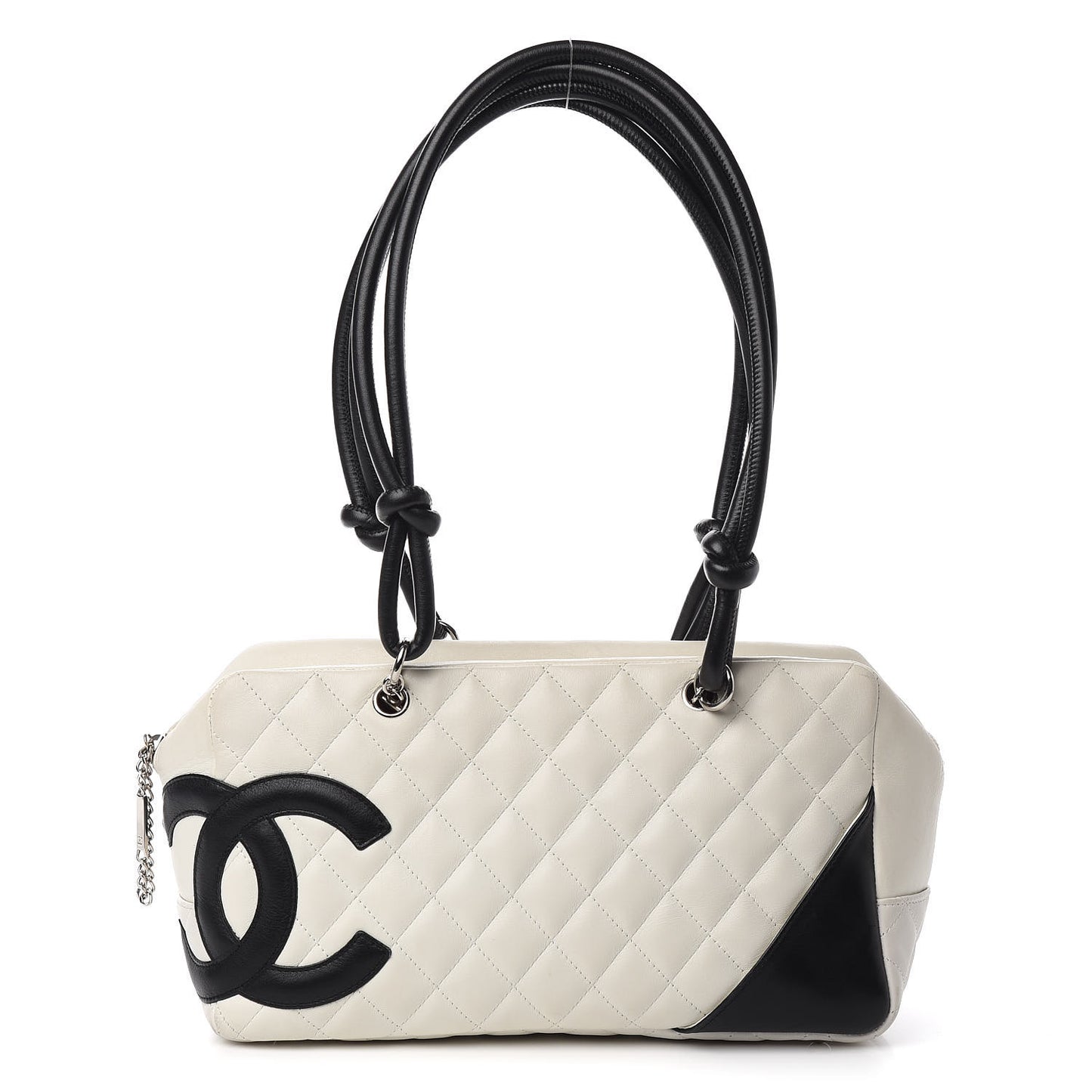 Calfskin Quilted Large Cambon Bowler White Black