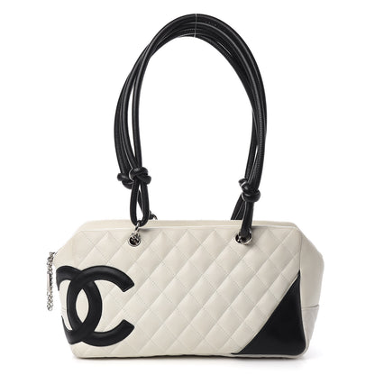 Chanel Calfskin Quilted Large Cambon Bowler White Black 1 of 14