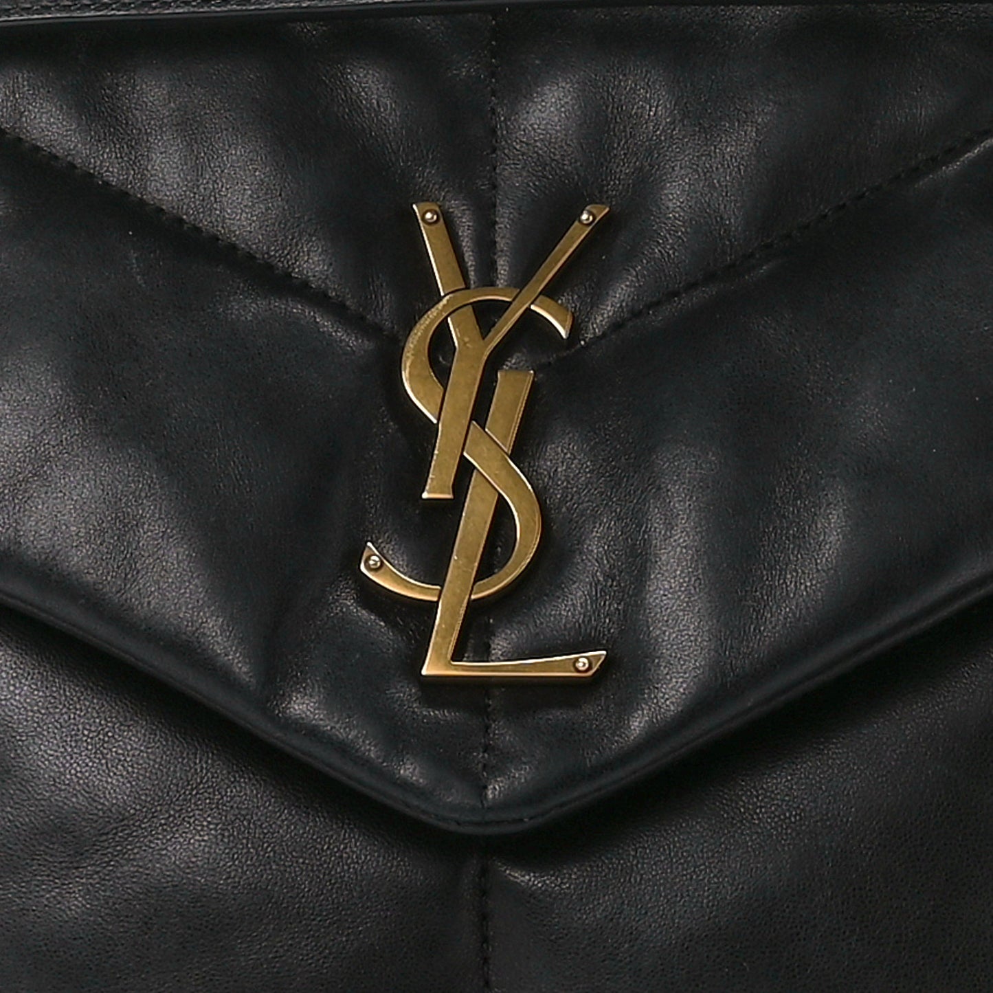 Lambskin Quilted Medium Loulou Puffer Monogram Chain Satchel Black