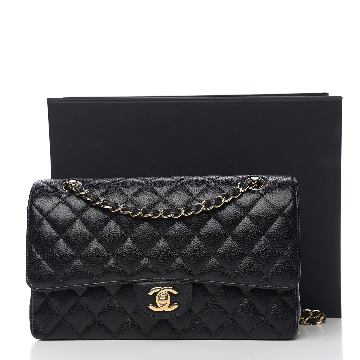 Caviar Quilted Medium Double Flap Black