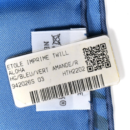 Hermes Silk Twill Imprime Aloha Double Scarf Stole Bleu Vert Amande 2 of 4