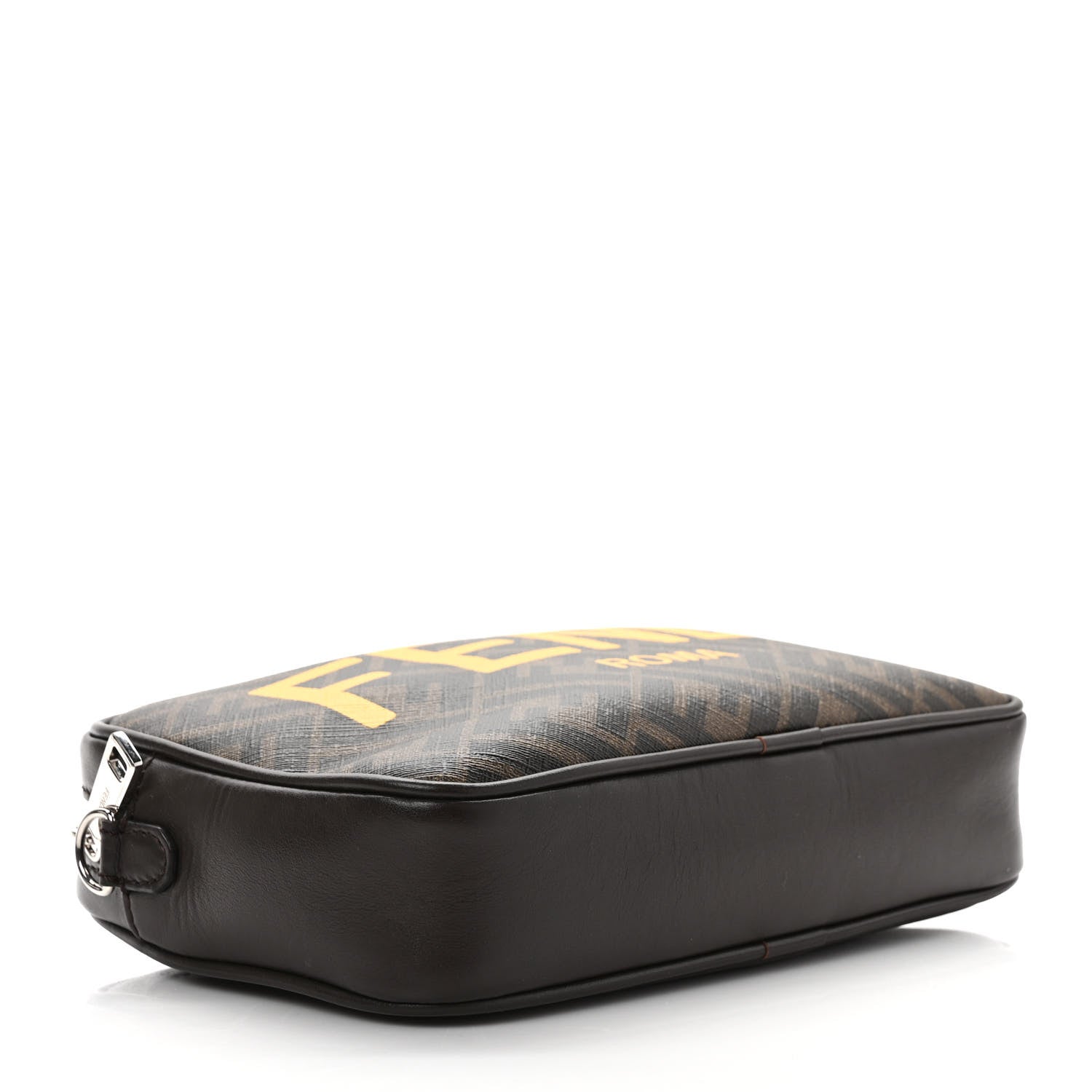 Fendi Shiny Glazed Fabric Vitello Cover FF 1974 Logo Medium Camera Case Tobacco Moro Giallo Ebano 4 of 9