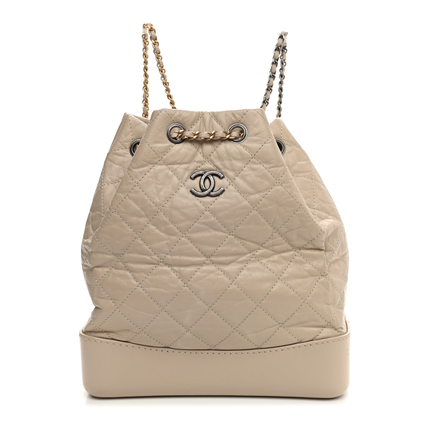 Aged Calfskin Quilted Gabrielle Backpack Beige