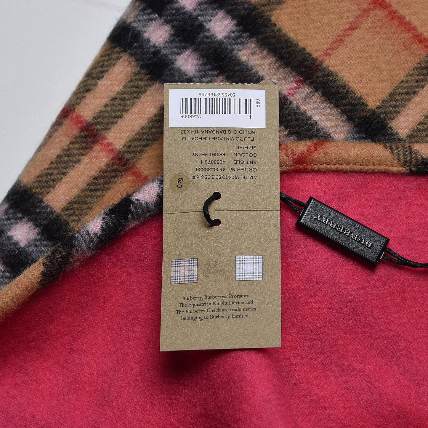 Cashmere Fluorescent Vintage Check Bandana Scarf Bright Peony