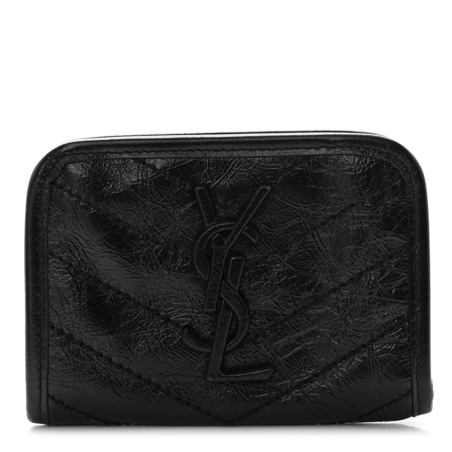 Crinkled Calfskin Matelasse Monogram Niki Card Holder Black