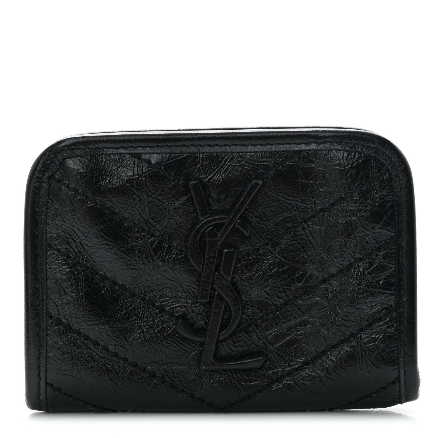Saint Laurent Crinkled Calfskin Matelasse Monogram Niki Card Holder Black 1 of 9