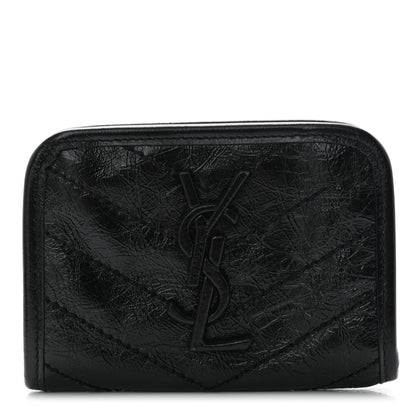 Saint Laurent Crinkled Calfskin Matelasse Monogram Niki Card Holder Black 1 of 9