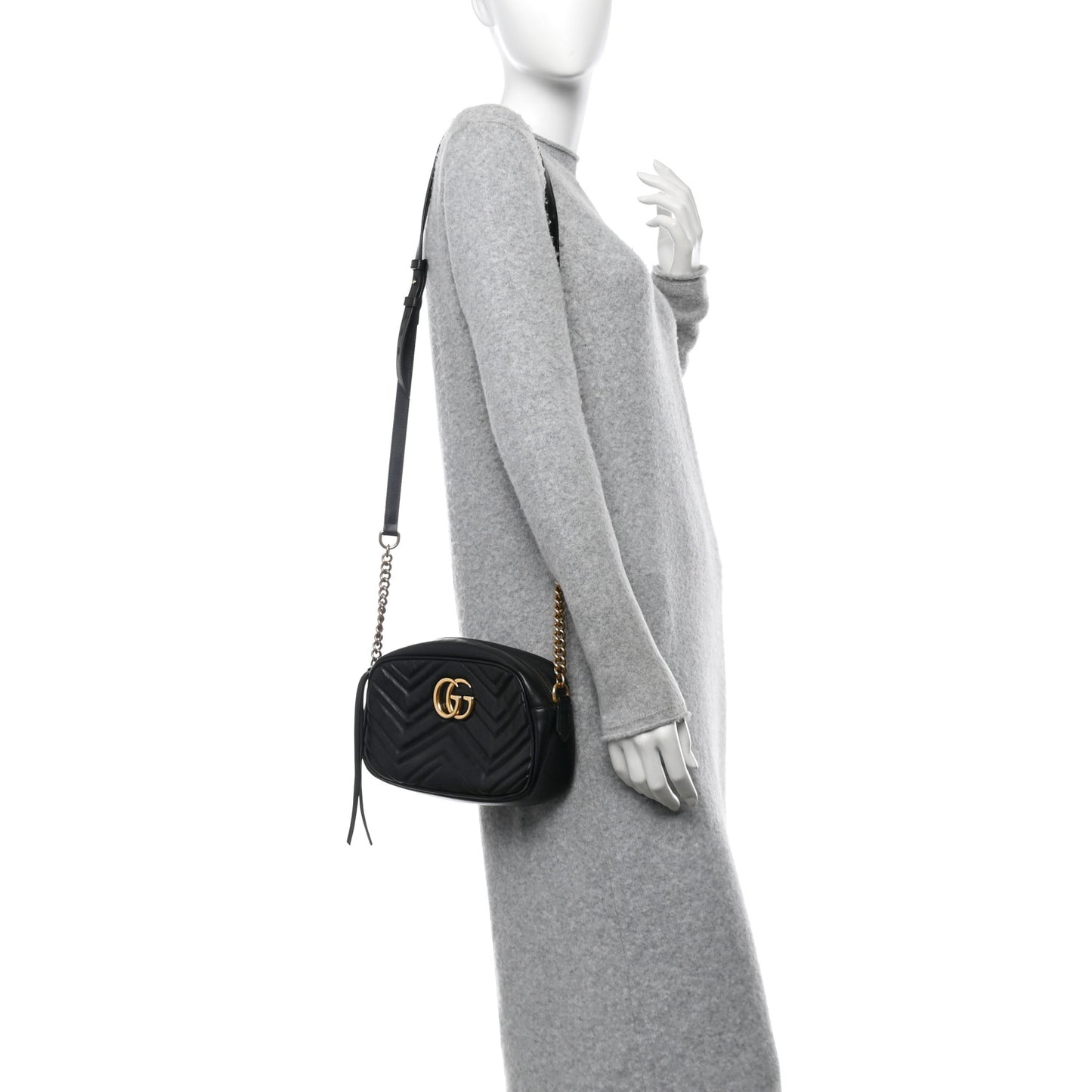 Calfskin Matelasse Small GG Marmont Chain Shoulder Bag Black